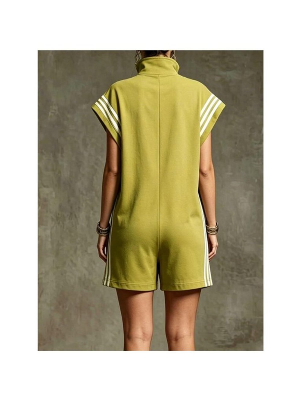 Striped Zip Front Short Sleeve Romper - Picture 15 of 15